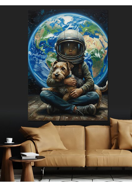 Dünya Köpek Sevimli Gezegen Astranot Dekoratif Kanvas - Mdf Ahşap Tablo indirimleri