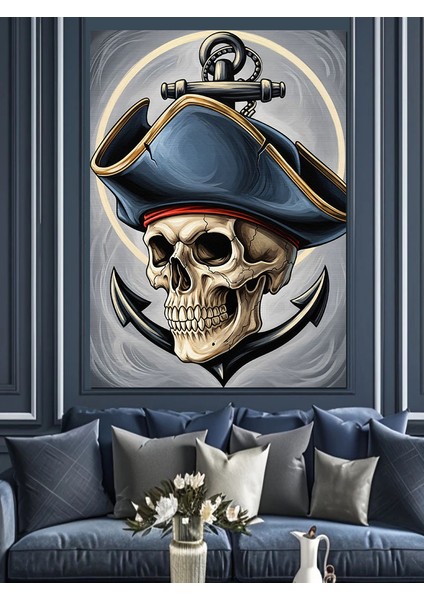 Korsan Şapkalı Kurukafa Sanat Dekoratif Kanvas - Mdf Ahşap Tablo