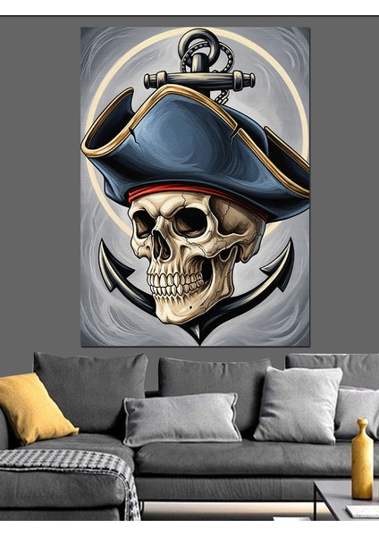 Korsan Şapkalı Kurukafa Sanat Dekoratif Kanvas - Mdf Ahşap Tablo fiyatları