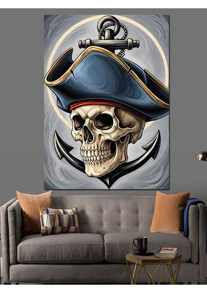 Korsan Şapkalı Kurukafa Sanat Dekoratif Kanvas - Mdf Ahşap Tablo modelleri