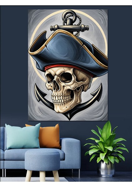 Korsan Şapkalı Kurukafa Sanat Dekoratif Kanvas - Mdf Ahşap Tablo fırsatları