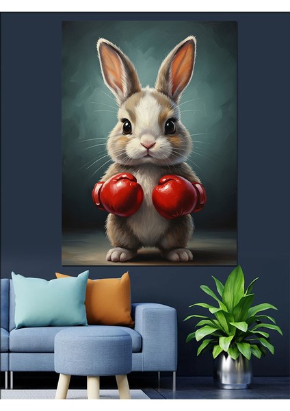 Sevimli Boksörtavşan Kırmızı Eldiven Dekoratif Kanvas - Mdf Ahşap Tablo fırsatları