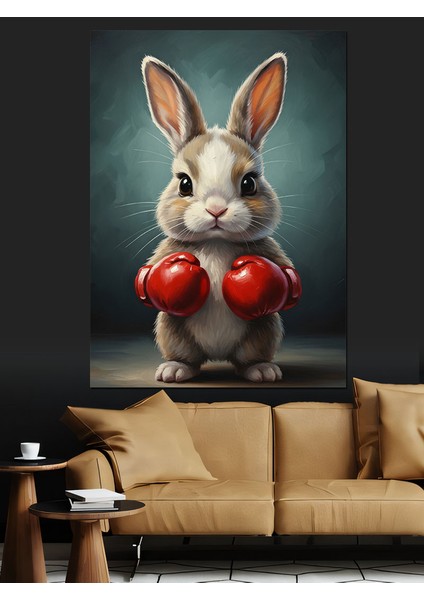 Sevimli Boksörtavşan Kırmızı Eldiven Dekoratif Kanvas - Mdf Ahşap Tablo indirimleri