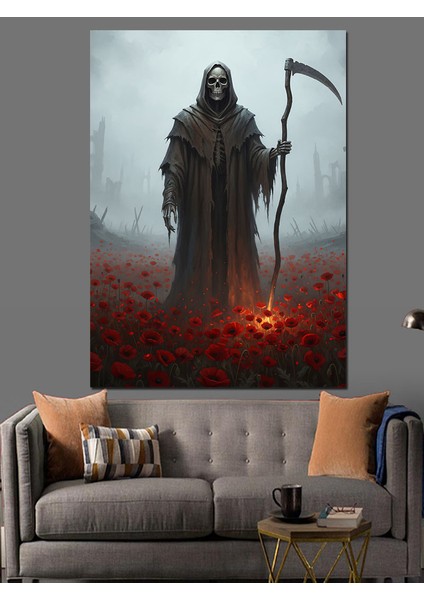 Ölüm Meleği Kırmızı Çiçekler Dekoratif Kanvas - Mdf Ahşap Tablo fiyatları