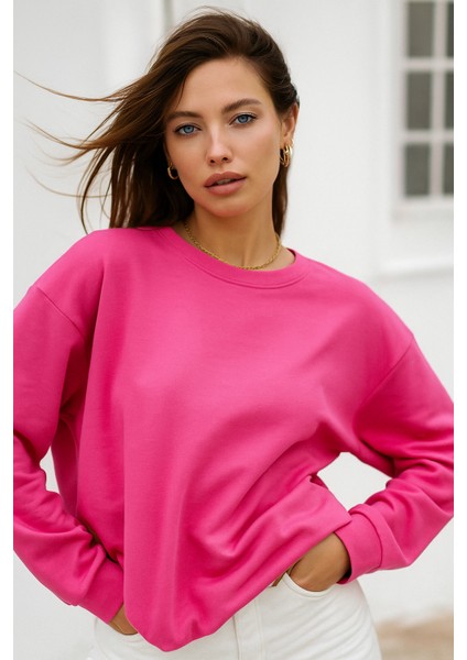 Kadın Pembe Pamuklu Interlock Oversize Sweatshirt fiyatları