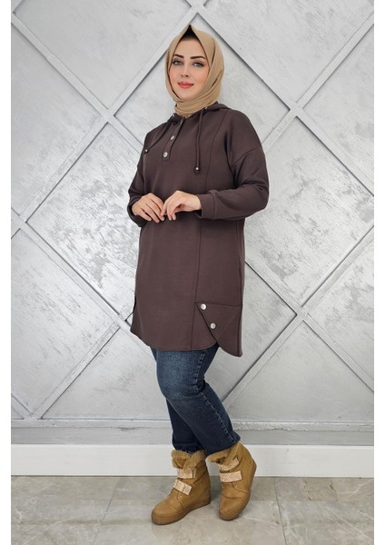 Kadın Çıt Çıtlı Kapüşonlu Tesettür Tunik fiyatları
