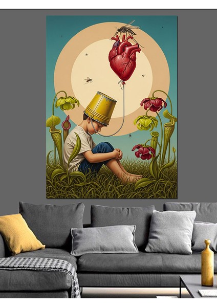 Kalp Tohumu Çiçek Bahçesi ve Çocuk Dekoratif Kanvas - Mdf Ahşap Tablo