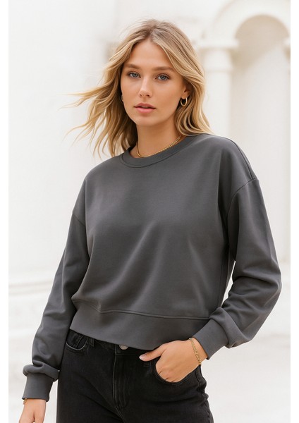 Kadın Füme Pamuklu Interlock Oversize Sweatshirt fırsatları