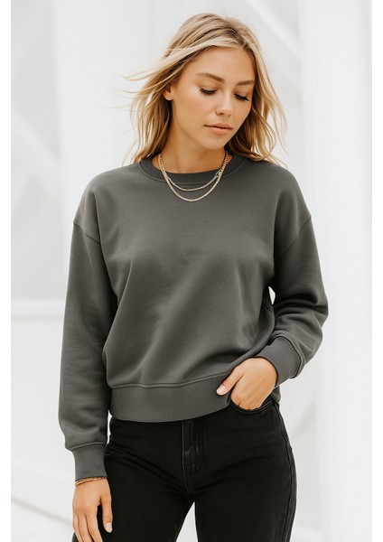 Kadın Füme Pamuklu Interlock Oversize Sweatshirt indirimleri