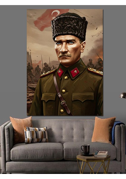 Askeri Üniformalı Mustafa Kemal Atatürk Dekoratif Kanvas - Mdf Ahşap Tablo