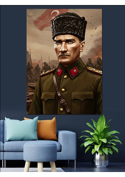 Askeri Üniformalı Mustafa Kemal Atatürk Dekoratif Kanvas - Mdf Ahşap Tablo fiyatları