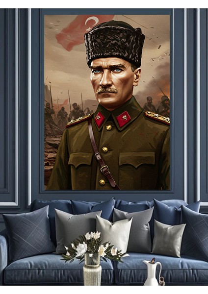 Askeri Üniformalı Mustafa Kemal Atatürk Dekoratif Kanvas - Mdf Ahşap Tablo modelleri