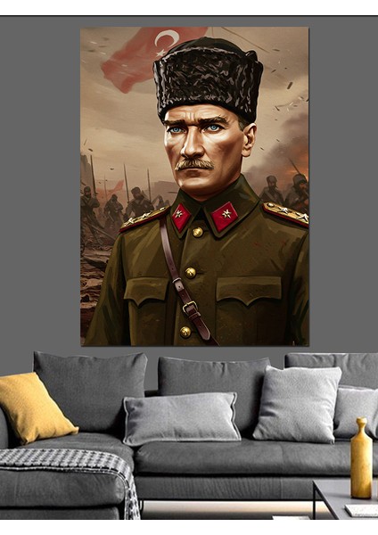 Askeri Üniformalı Mustafa Kemal Atatürk Dekoratif Kanvas - Mdf Ahşap Tablo fırsatları