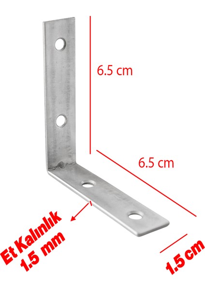 Metal Köşebent 65X65X15 mm (50 Adet) Ince L Demiri Gönye Mobilya Duvar Sabitleme Bağlantı Aparatı fiyatları