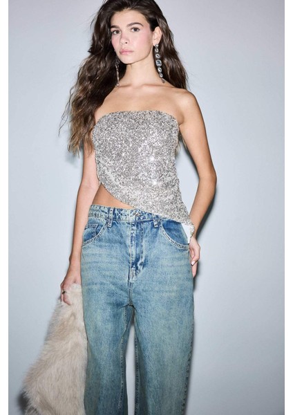 Fitted Straplez Payetli Tül BLUZ G5895AX25WN fiyatları