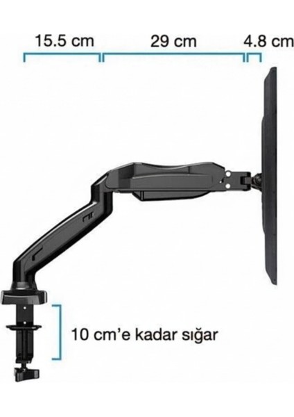 NB F80 17-30 İnç Uyumlu Amortisörlü Masaüstü Monitör Tutucu Tek Kol Standı (Tam Hareketli) fiyatları
