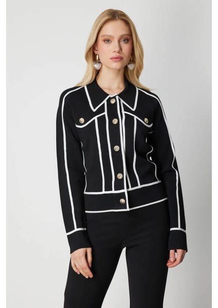 Şerit Detaylı Çıtçıt Kapamalı Hırka 69908-26K