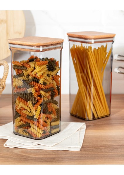 Kaviera 1500ml Ahşap Kapaklı Saklama Kabı 2'li indirimleri