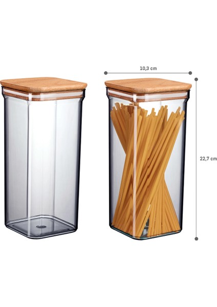 Kaviera 1500ml Ahşap Kapaklı Saklama Kabı 2'li