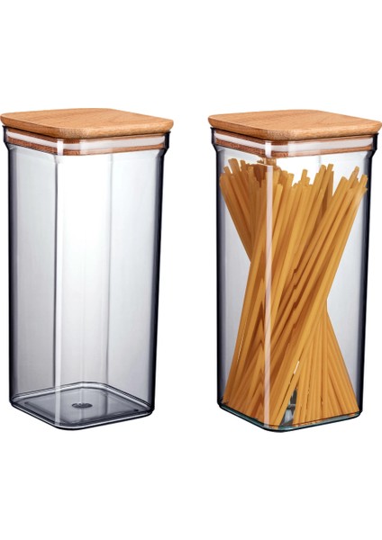 Kaviera 1500ml Ahşap Kapaklı Saklama Kabı 2'li