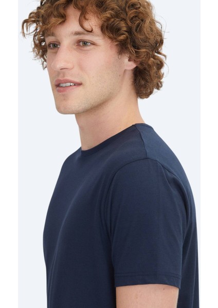 Lacivert Düz Bisiklet Yaka Pamuk Karışımlı T-Shirt fırsatları
