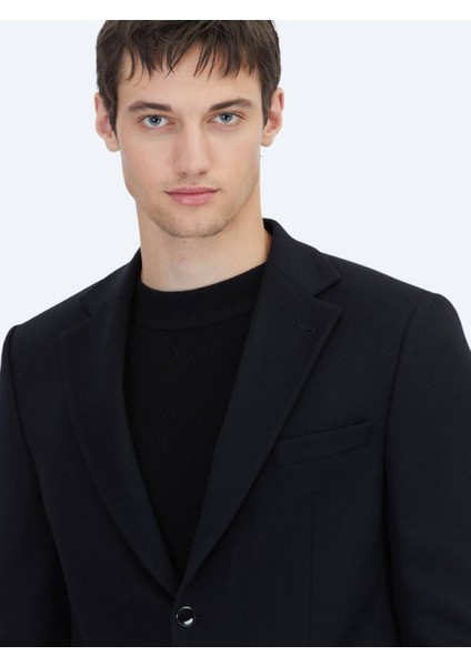 Siyah Düz Modern Fit Yün Karışımlı Ceket modelleri