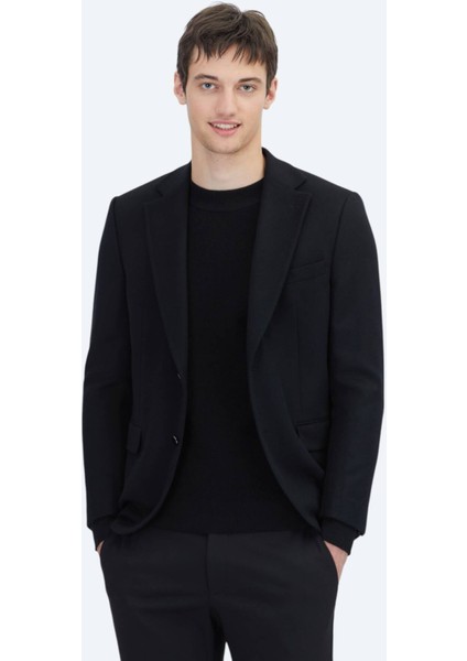 Siyah Düz Modern Fit Yün Karışımlı Ceket fırsatları