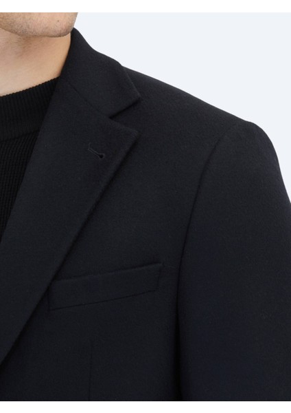 Siyah Düz Modern Fit Yün Karışımlı Ceket indirimleri