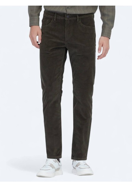 Haki Fitilli Dokuma Slim Fit Kadife Casual Pamuk Karışımlı Pantolon fiyatları