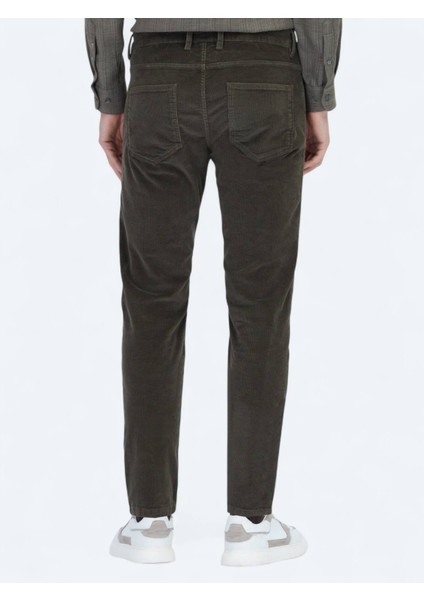 Haki Fitilli Dokuma Slim Fit Kadife Casual Pamuk Karışımlı Pantolon fırsatları