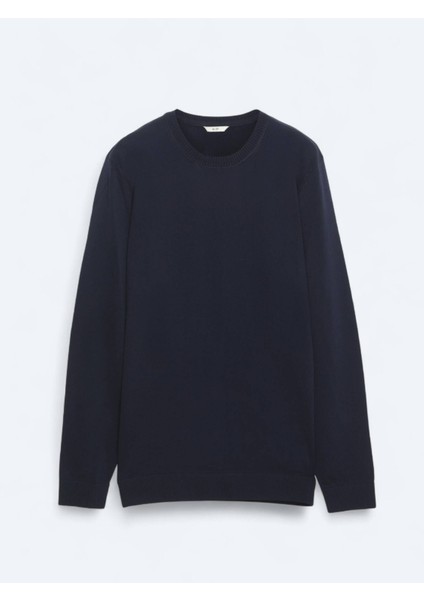 Lacivert Bisiklet Yaka Düz Örgü Triko Kazak