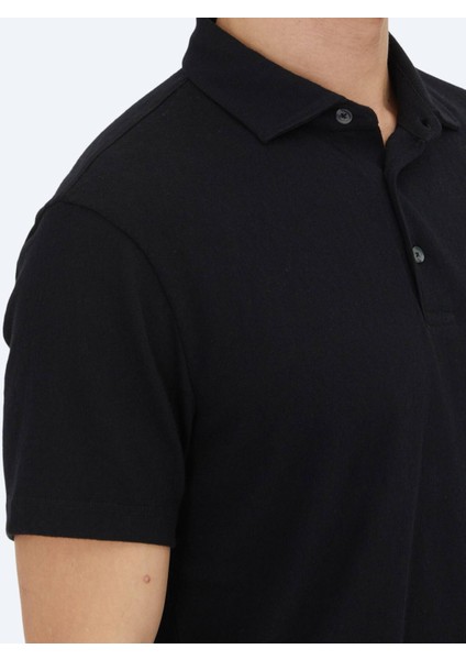 Siyah Düz Polo Yaka Pamuk Karışımlı T-Shirt modelleri