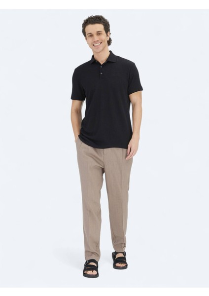 Siyah Düz Polo Yaka Pamuk Karışımlı T-Shirt fırsatları