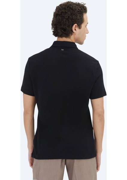 Siyah Düz Polo Yaka Pamuk Karışımlı T-Shirt indirimleri