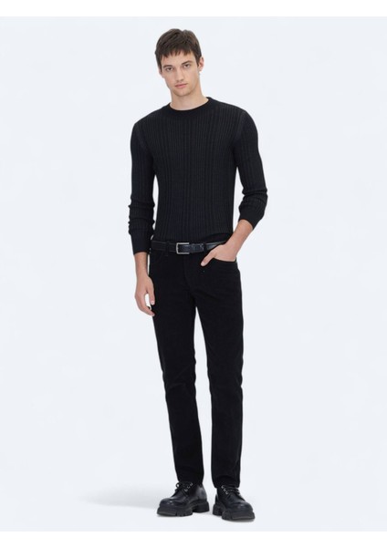 Siyah Fitilli Dokuma Slim Fit Kadife Casual Pamuk Karışımlı Pantolon
