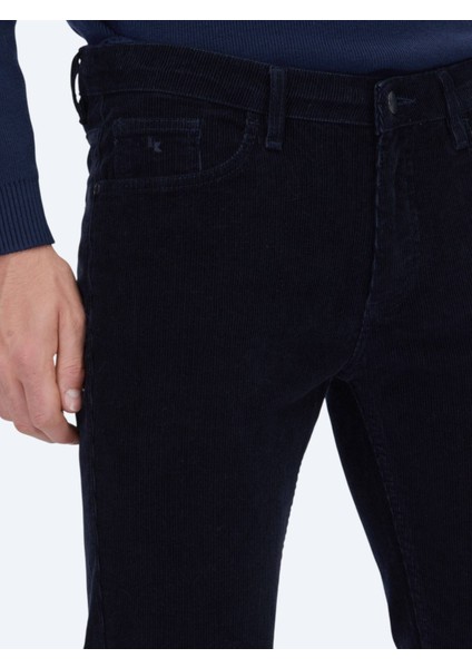 Lacivert Fitilli Dokuma Slim Fit Kadife Casual Pamuk Karışımlı Pantolon modelleri