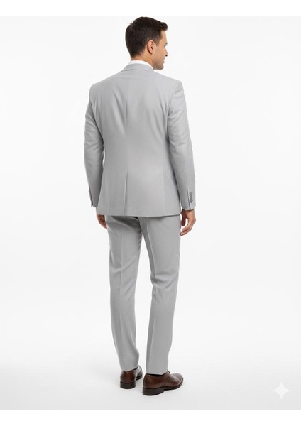 Gri Kruvaze Italyan Kesim Erkek Takım Elbise – Slim Fit Modern Mikro Desen Kumaş modelleri