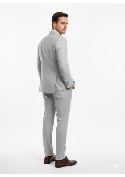 Gri Kruvaze Italyan Kesim Erkek Takım Elbise – Slim Fit Modern Mikro Desen Kumaş indirimleri