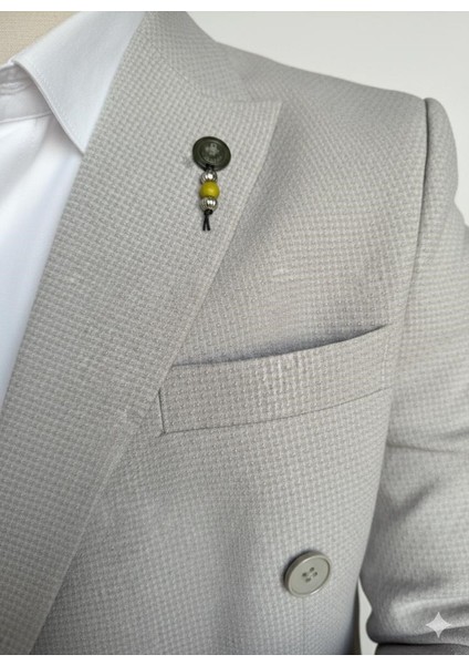 Gri Kruvaze Italyan Kesim Erkek Takım Elbise – Slim Fit Modern Mikro Desen Kumaş