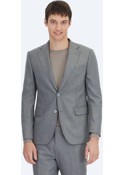 Antrasit Çizgili Modern Fit Takım Elbise