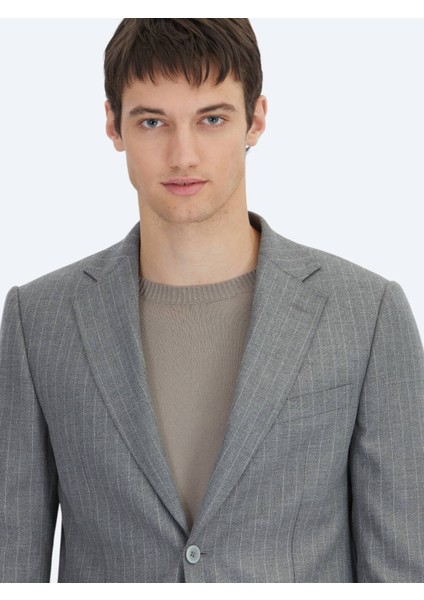 Antrasit Çizgili Modern Fit Takım Elbise modelleri