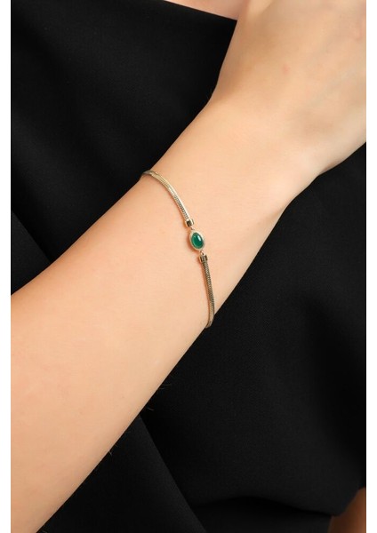 Balık Sırtı Bileklik Green Opal Taşlı 17+3 cm En 3 mm
