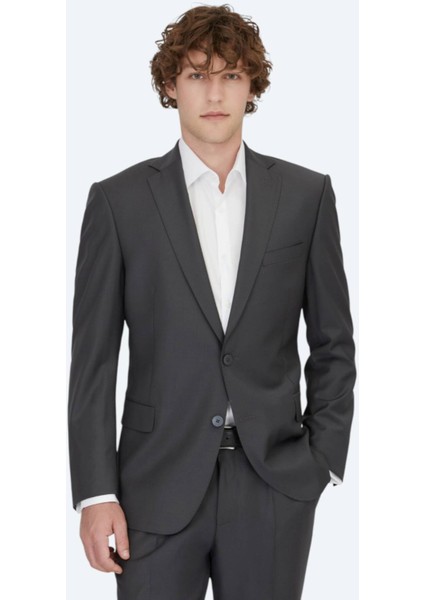 Antrasit Düz Regular Fit Yün Karışımlı Takım Elbise fiyatları