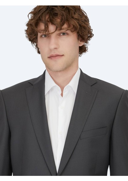 Antrasit Düz Regular Fit Yün Karışımlı Takım Elbise modelleri