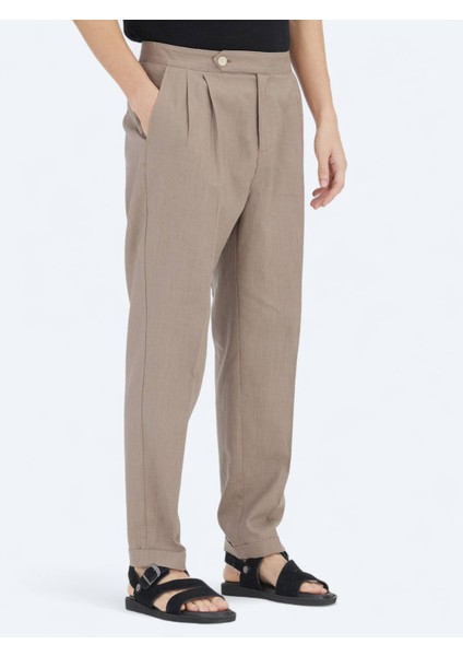 Koyu Vizon Dokuma Carrot Fit Casual Pamuk Karışımlı Pantolon modelleri