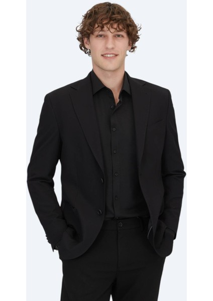 Siyah Desenli Modern Fit Ceket