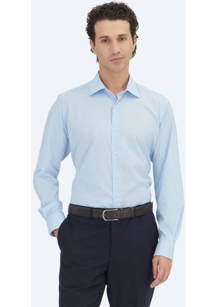 Açık Mavi Regular Fit Dokuma Klasik Pamuk Karışımlı Gömlek fiyatları
