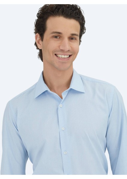 Açık Mavi Regular Fit Dokuma Klasik Pamuk Karışımlı Gömlek modelleri
