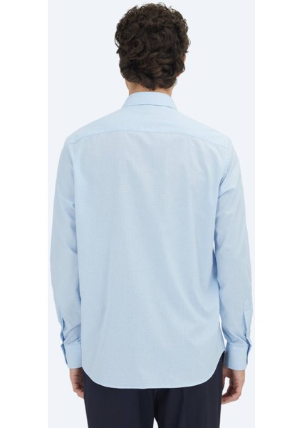 Açık Mavi Regular Fit Dokuma Klasik Pamuk Karışımlı Gömlek