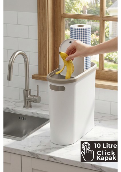 10 Litre Click Kapak Çöp Kovası, Banyo Çöp Kovası, Mutfak Çöp Kovası, Slim Çöp Kovası "Krem" fiyatları